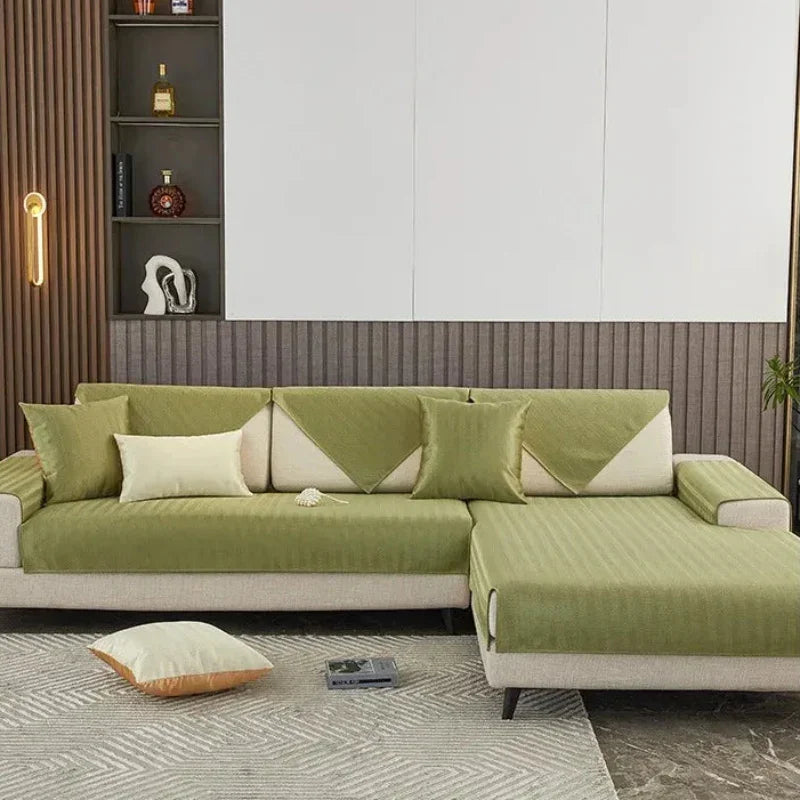 Capa de Sofá Seda Ice Verde com Base Antiderrapante e Matelassê Lenogue