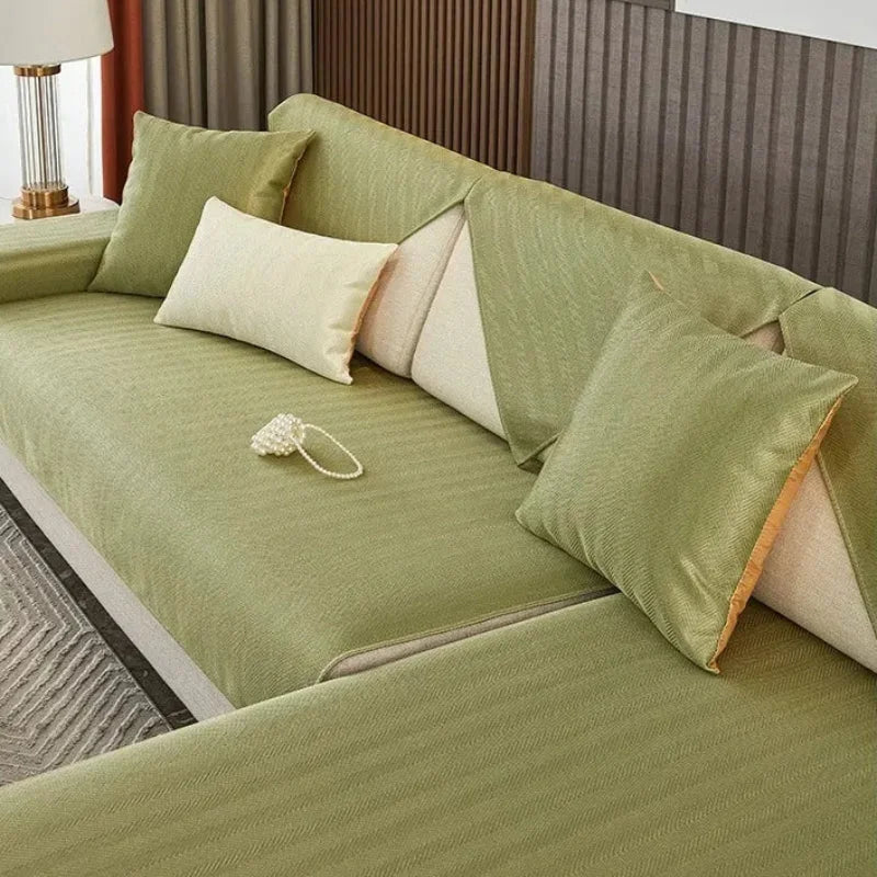 Capa de Sofá Seda Ice Verde com Base Antiderrapante e Matelassê Lenogue