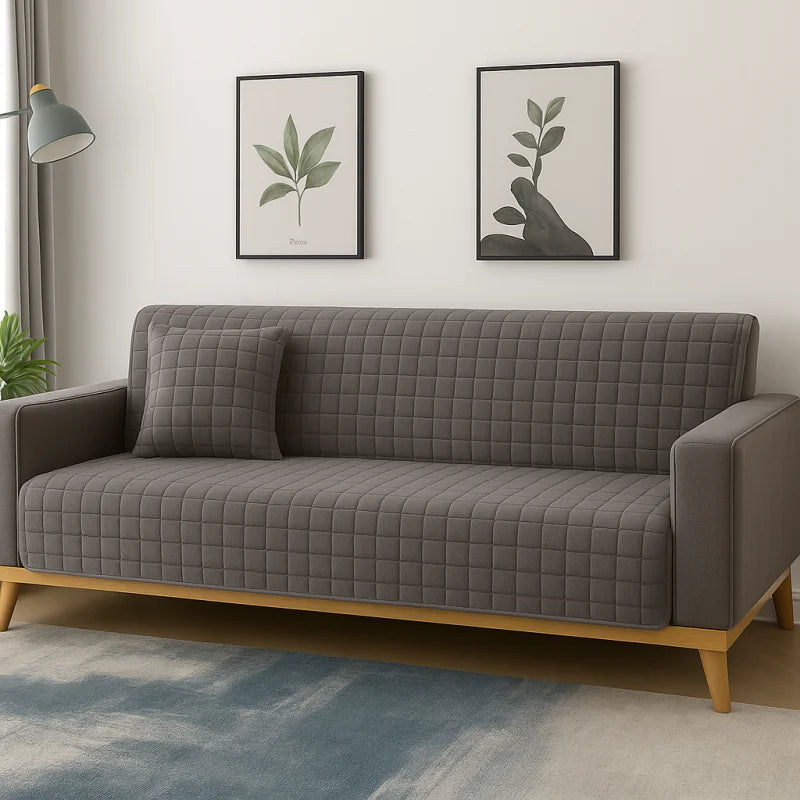 Capa de Sofá Veludo Xadrez Pelúcia Antiderrapante Espessada Cinza Lenogue