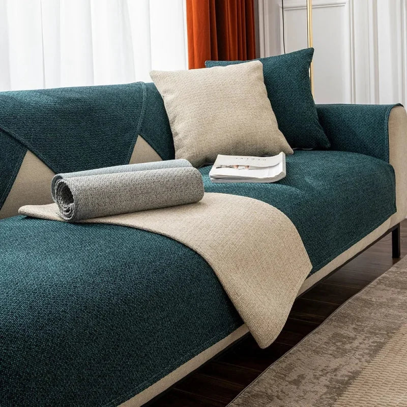 Capa para Sofá Algodão e Linho Antiderrapante Espessura Extra Verde Lenogue