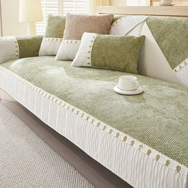 Capa para Sofá Chenille Antiderrapante com Acabamento Verde Lenogue Mod.verde / 70x70cm