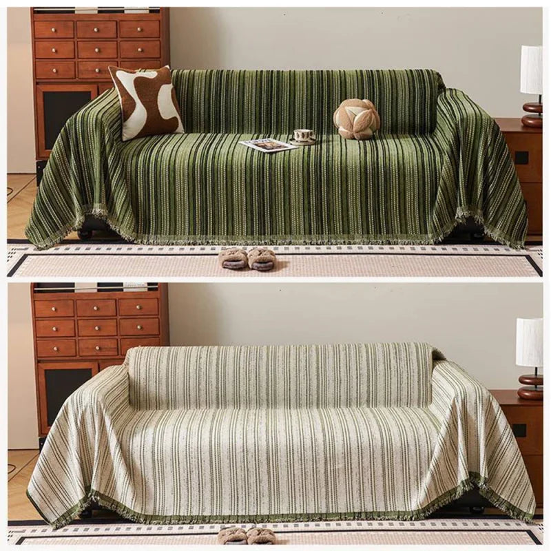 Capa para Sofá Chenille Cinza Escuro com Listras Decorativas em Peça única Lenogue