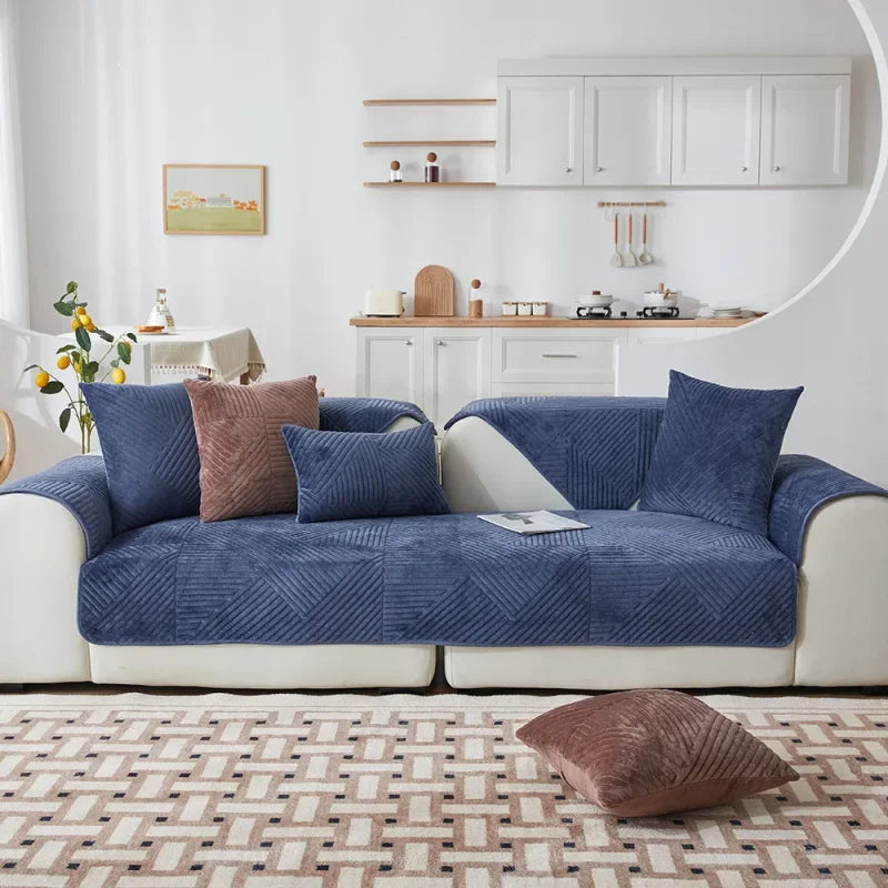 Capa Protetora para Sofá em Veludo Cristal Antiderrapante Azul Lenogue / 70 x 70cm