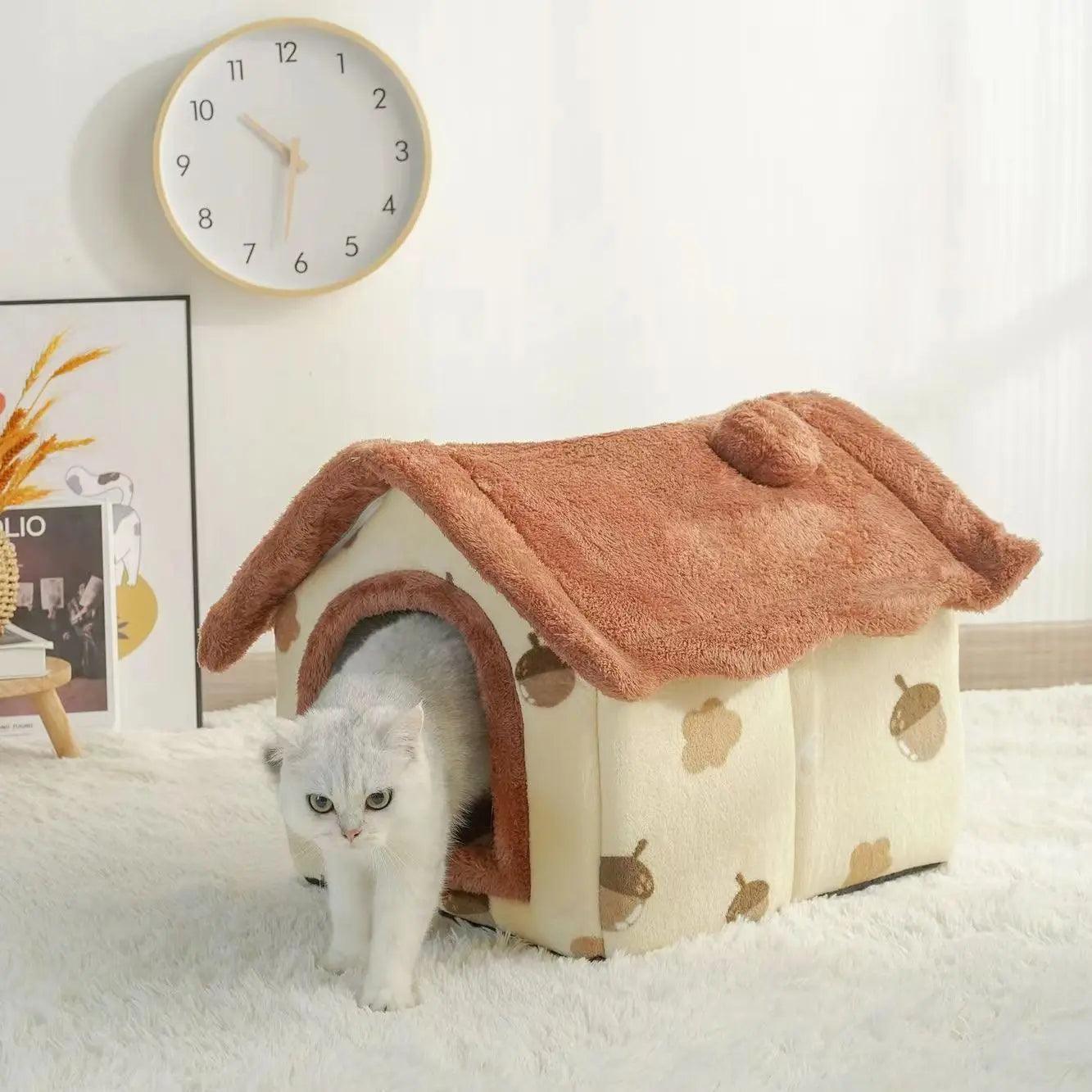 Casa de Inverno para Pets com Almofada Removível Cama de Gato Macia Lenogue