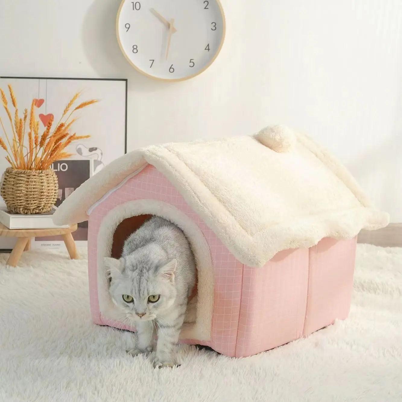 Casa de Inverno para Pets com Almofada Removível Cama de Gato Macia Lenogue