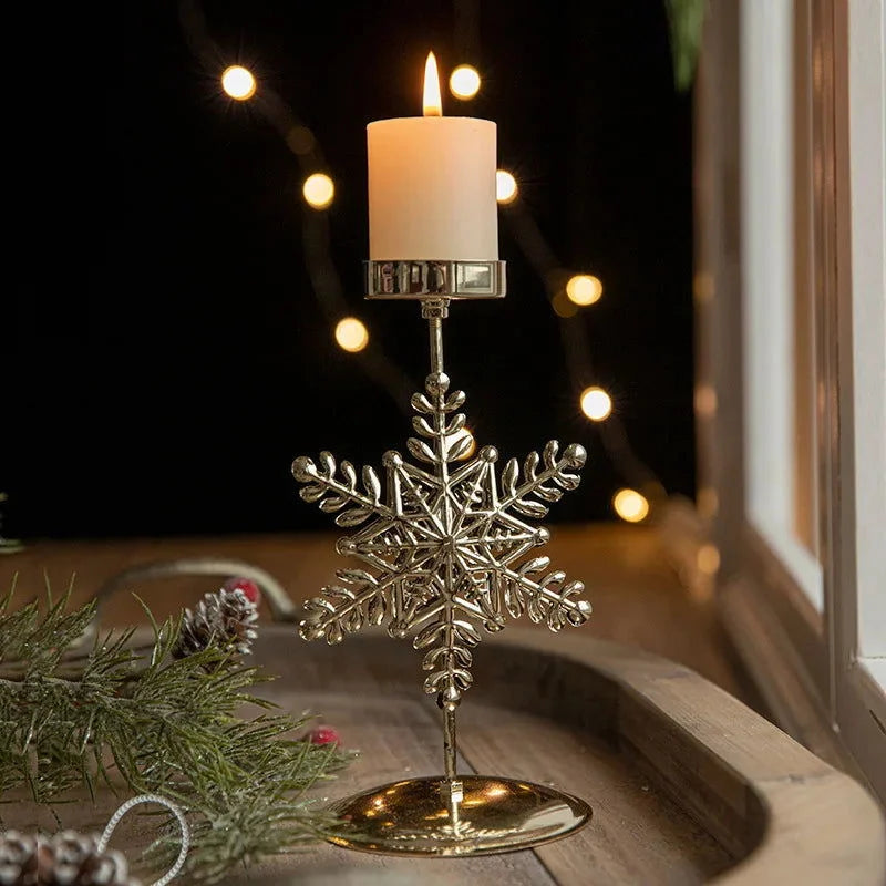 Castiçal de Ferro Dourado com Estrela e Rena Decoração Natal Lenogue