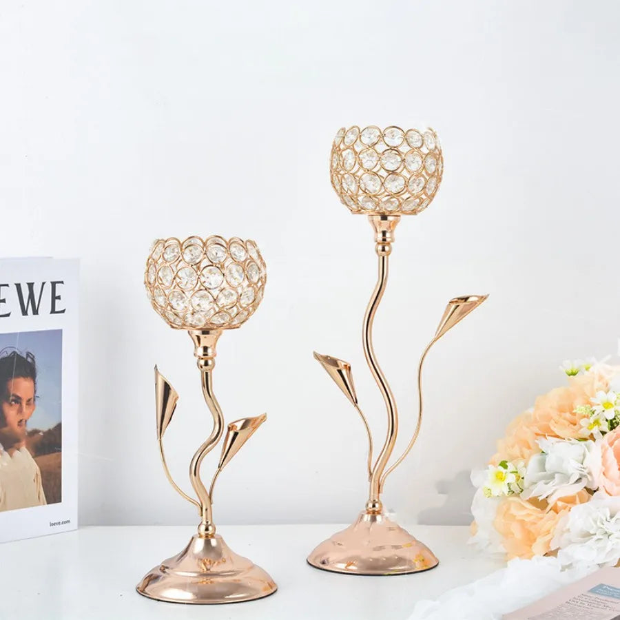 Castiçal Flores Lumière Design Clássico Dourado Lenogue