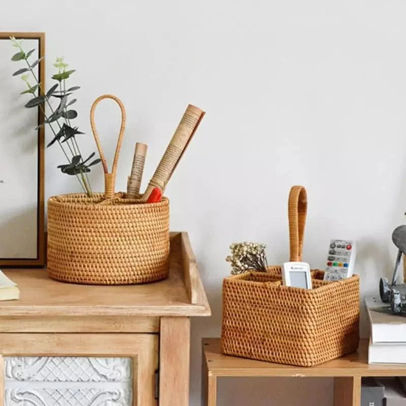 Cesta de Armazenamento em Vime Rattan Feita à Mão para Organização Lenogue