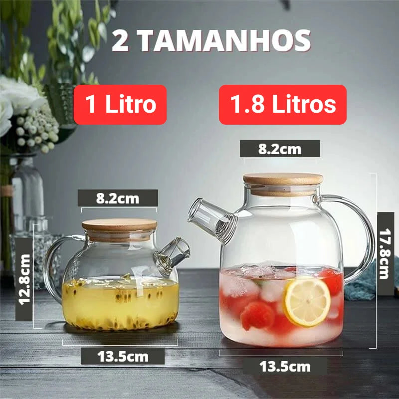 Chaleira de Vidro Borossilicato com Tampa Bambu para Chá Lenogue