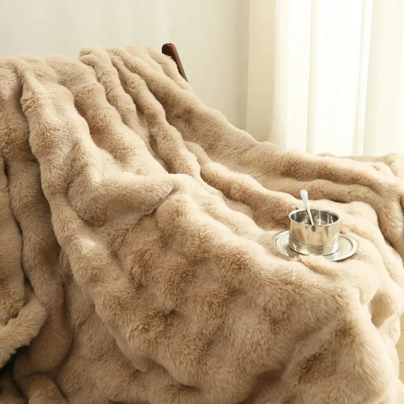 Cobertor de Pelúcia Bege para Decoração Casa Lenogue