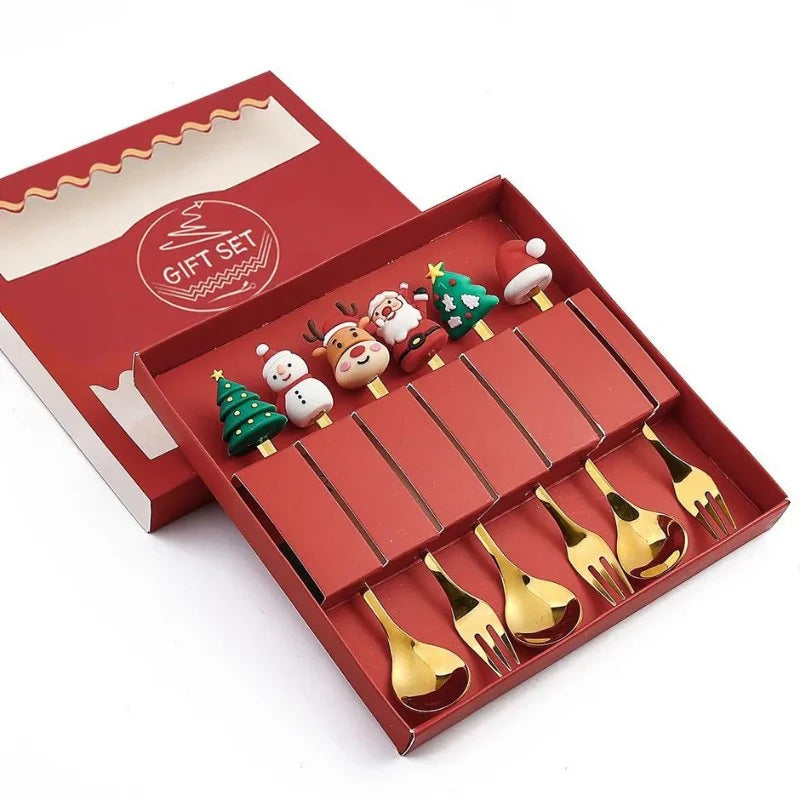 Conjunto de Talheres Inox Decorativos para Mesa Natal 4 Peças Lenogue 6