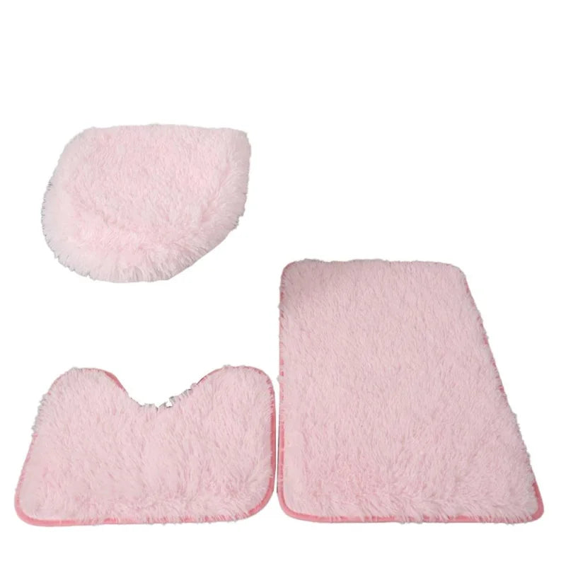 Conjunto de Tapetes Antiderrapantes Microfibra 3 Peças Banheiro Lenogue Rosa