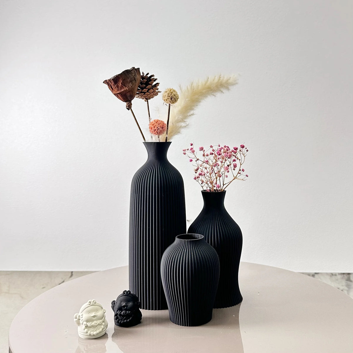 Conjunto de Vasos Artísticos Maison Decoração Elegante Lenogue Preto