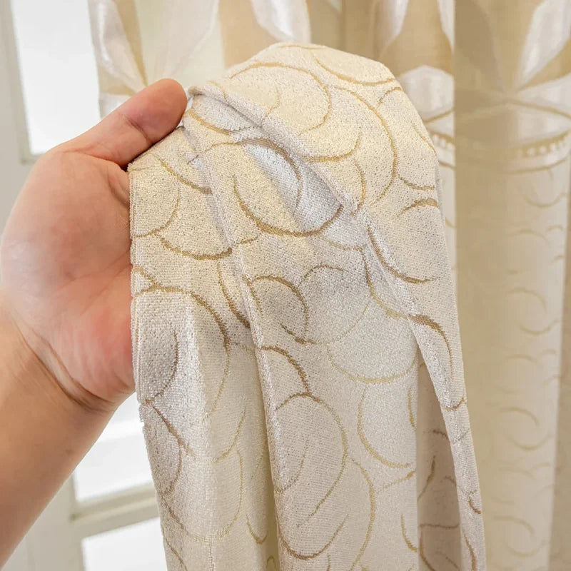 Cortina Blackout de Veludo Bordado Geométrico Bege Lenogue