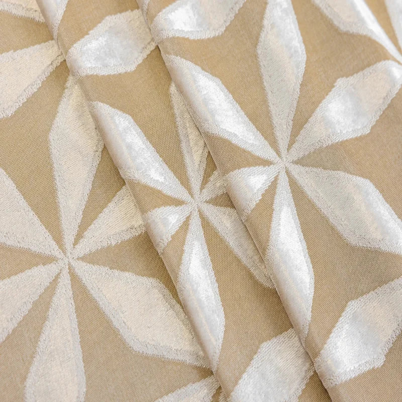 Cortina Blackout de Veludo Bordado Geométrico Bege Lenogue