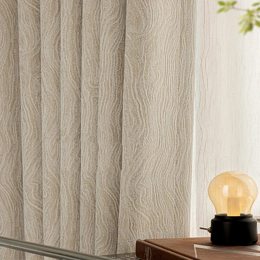 Cortina Blackout Jacquard Carvalho Listrado com Ilhós Lenogue