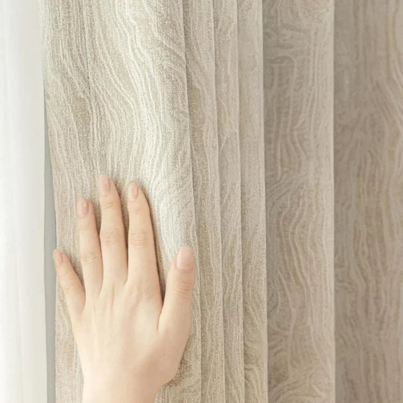 Cortina Blackout Jacquard Carvalho Listrado com Ilhós Lenogue