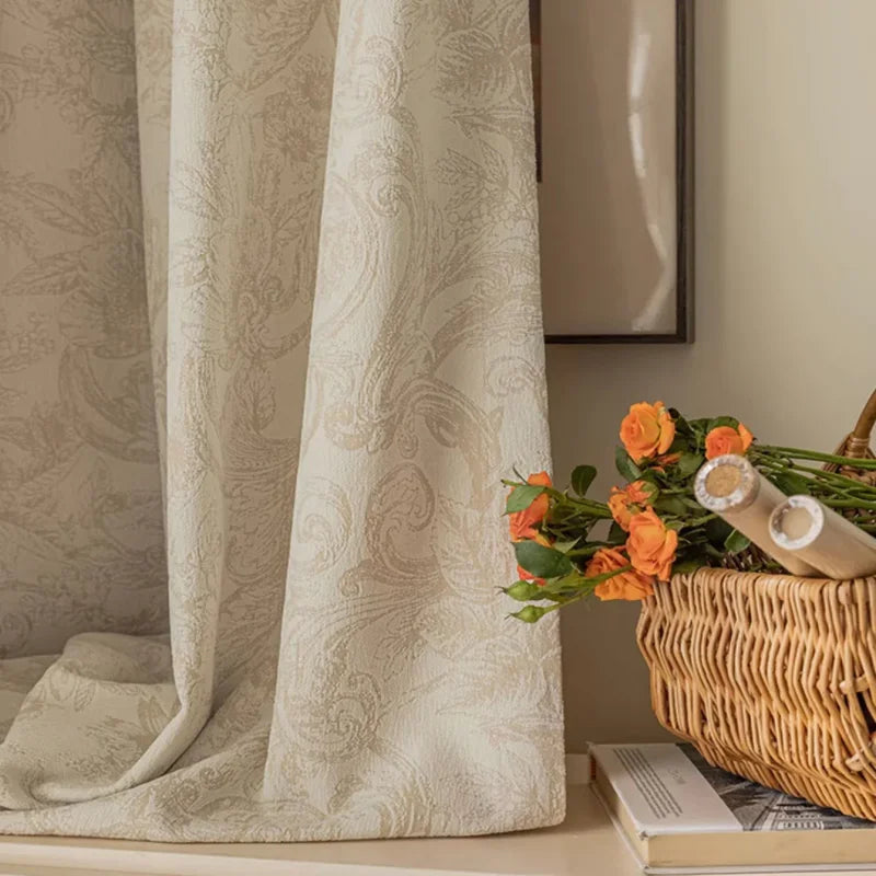 Cortina Blackout Jacquard Chenille com Redução de Ruído Bege Lenogue