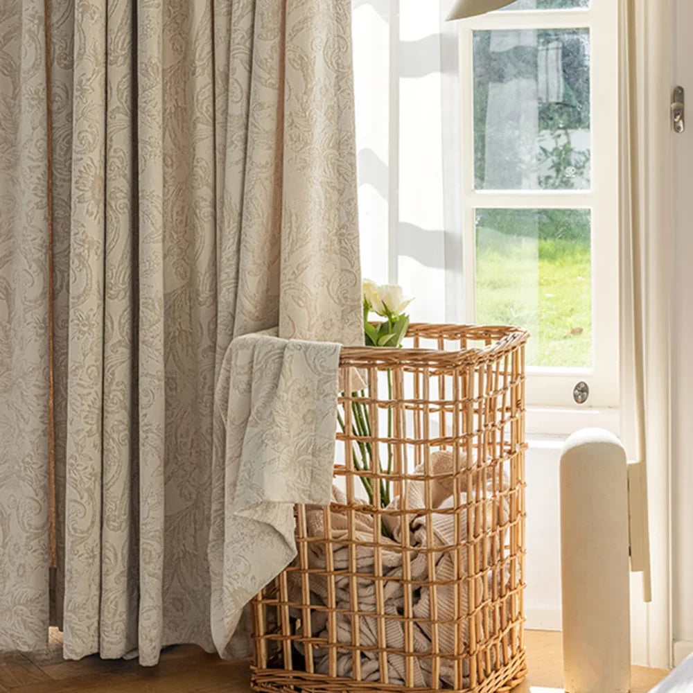 Cortina Blackout Jacquard Chenille com Redução de Ruído Bege Lenogue