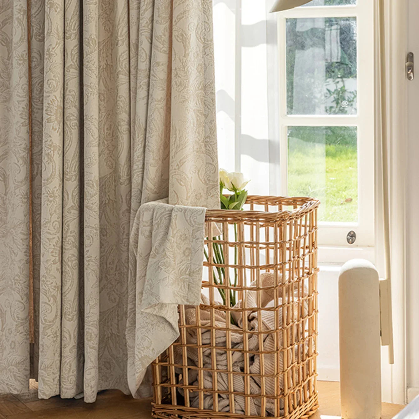 Cortina Blackout Jacquard Chenille com Redução de Ruído Bege Lenogue
