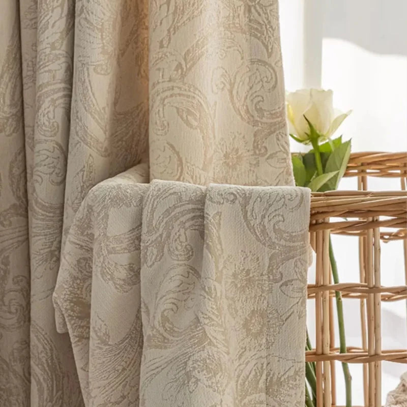 Cortina Blackout Jacquard Chenille com Redução de Ruído Bege Lenogue