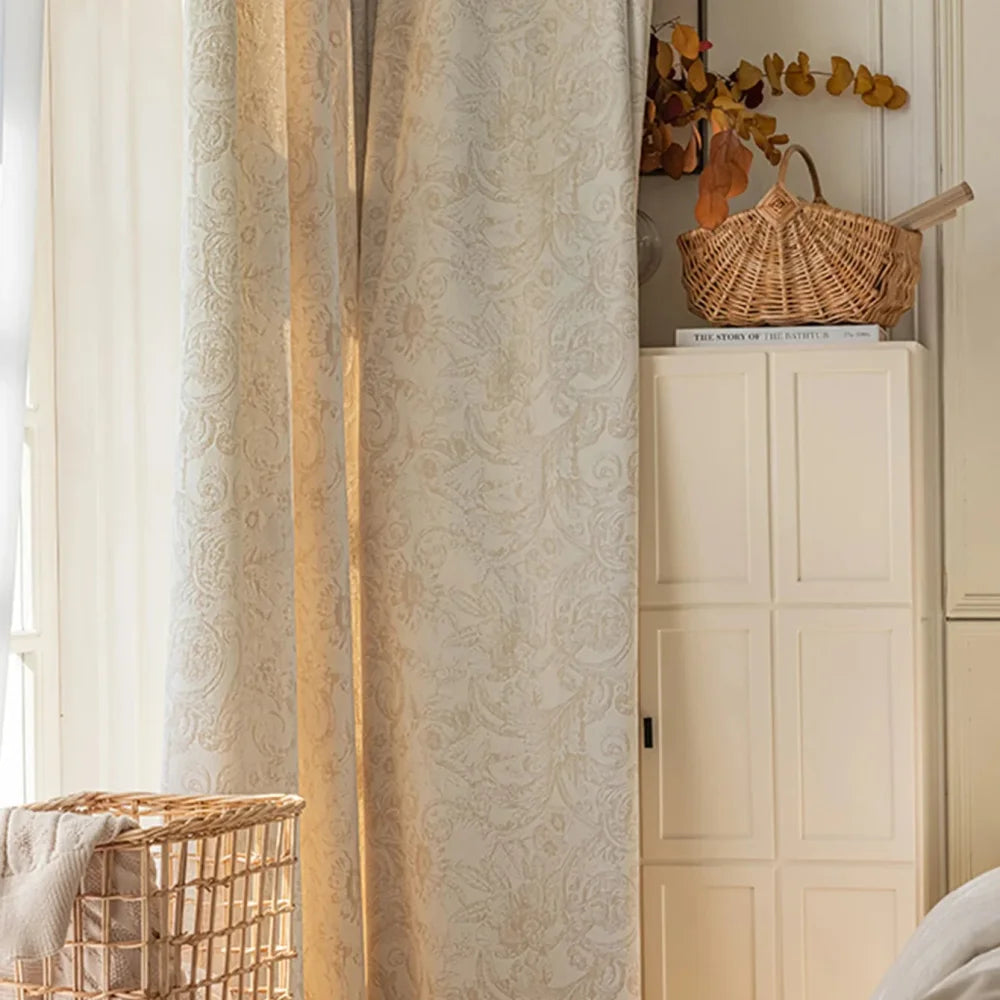 Cortina Blackout Jacquard Chenille com Redução de Ruído Bege Lenogue