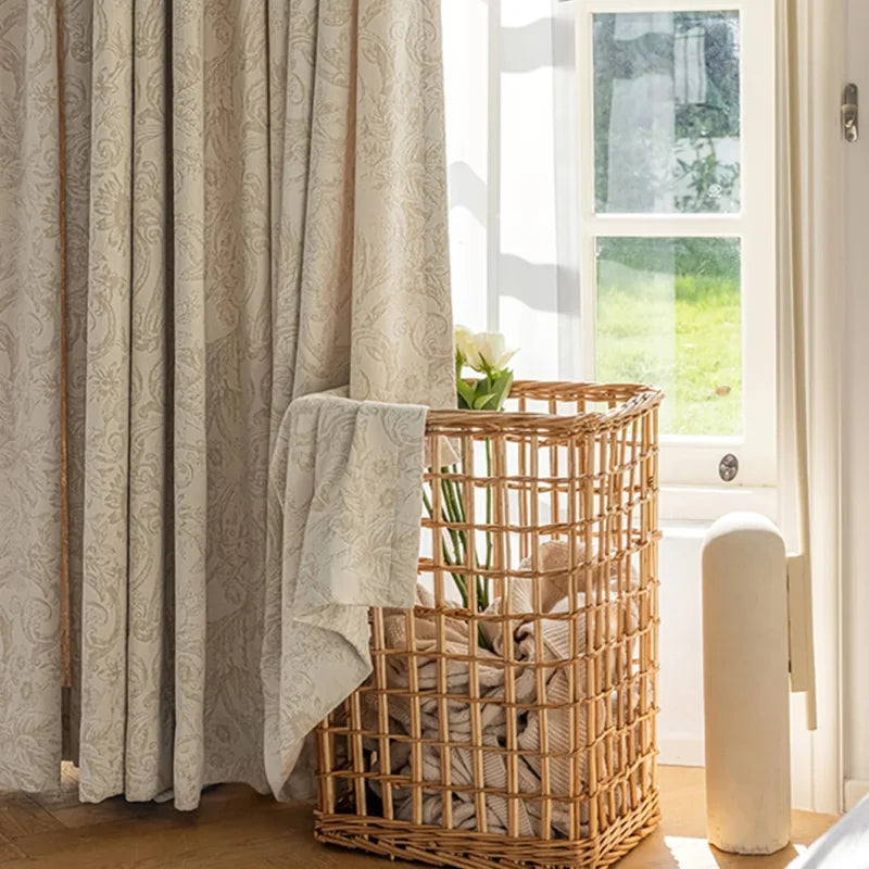 Cortina Blackout Jacquard Chenille com Redução de Ruído Bege Lenogue