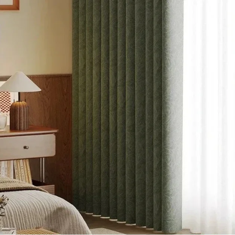 Cortina Chenille com Isolamento Térmico e Proteção Solar Lenogue Verde / 100 x 180 Cm
