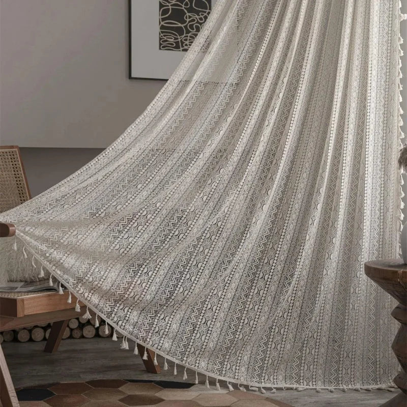 Cortina de Crochê Translúcida para Decoração Lenogue