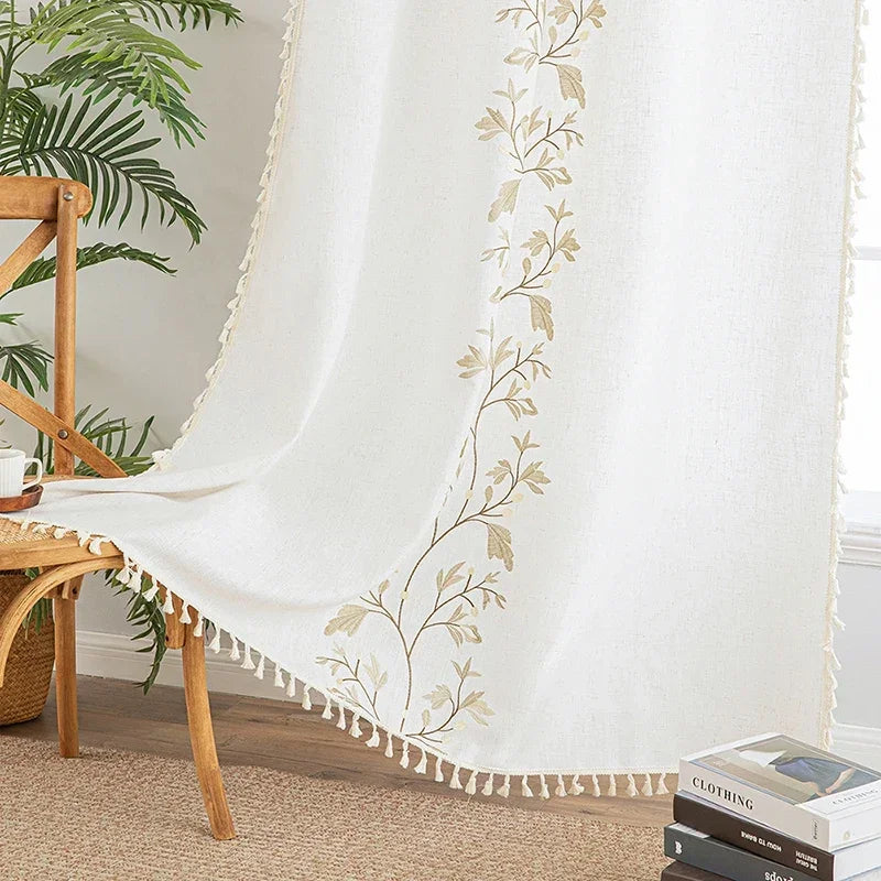 Cortina Verde Sage com Textura e Tassel para Quarto Sala Lenogue