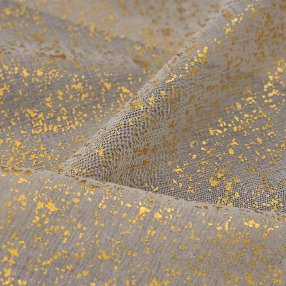 Cortina Voil Translúcido com Brilho Dourado e Ilhós Lenogue