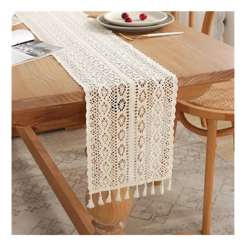 Decoração Trilho de Mesa Vintage em Crochê de Algodão Lenogue