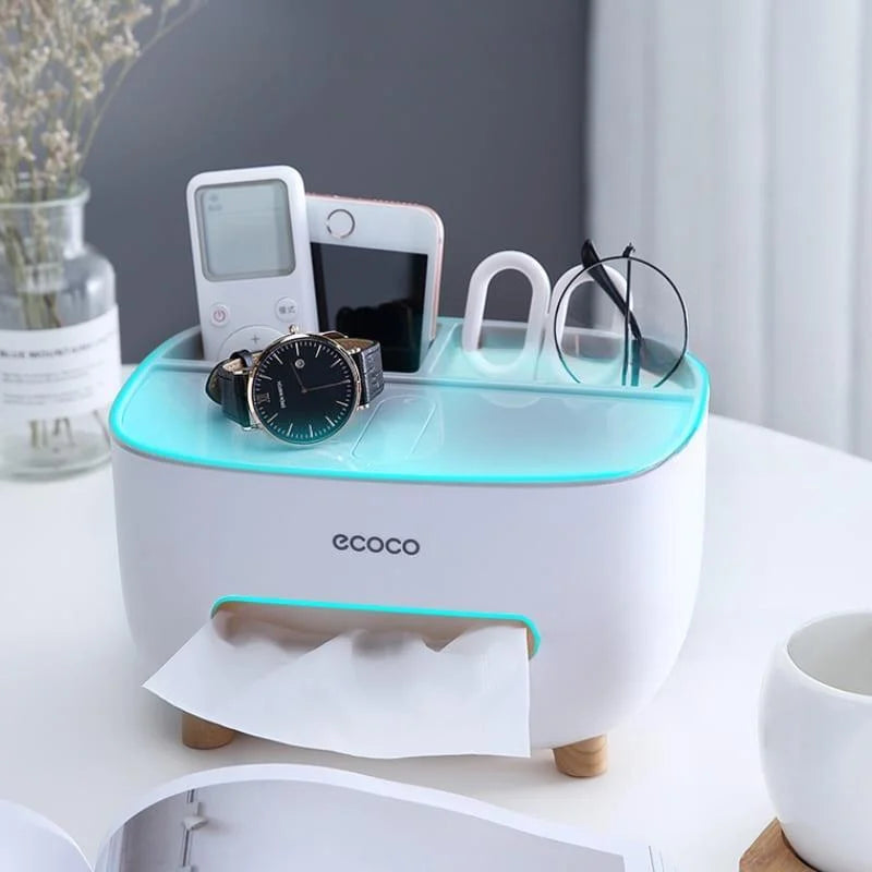 Dispenser Porta Lenço e Papel com Compartimento Multifuncional para Banheiro Lenogue