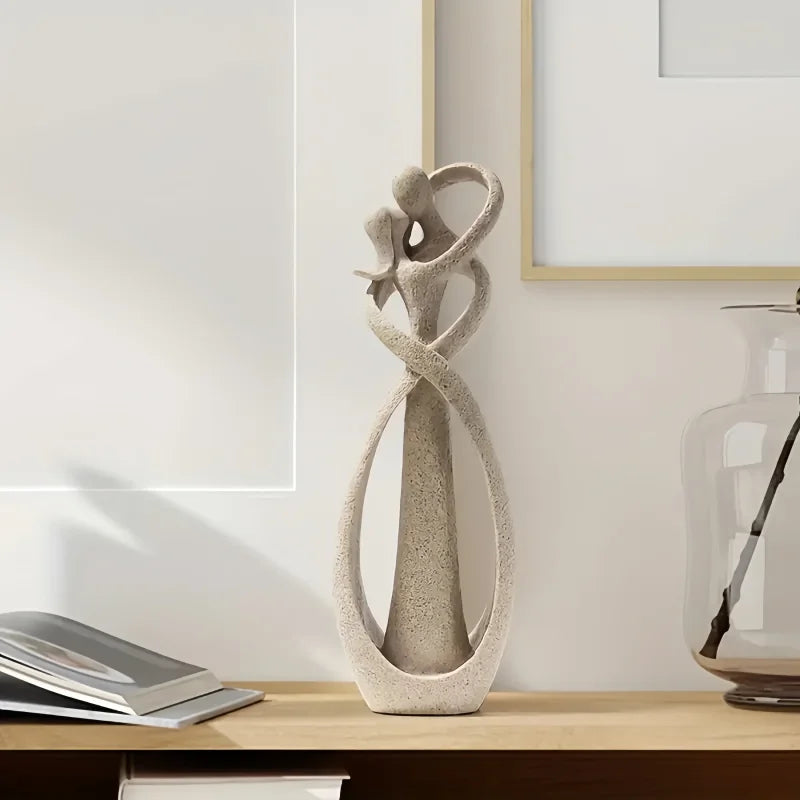 Escultura Abstrata de Casal Beijando em Resina para Decoração Lenogue Bege