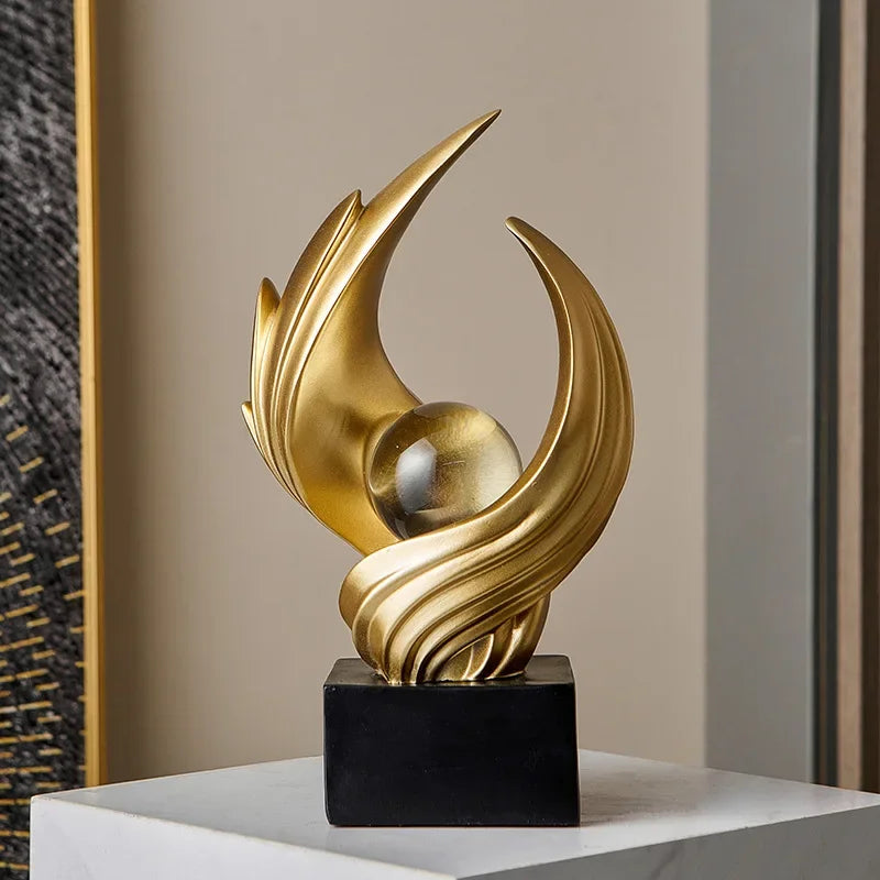 Escultura Abstrata de Resina Premium e Acabamento Fosco Lenogue Dourado