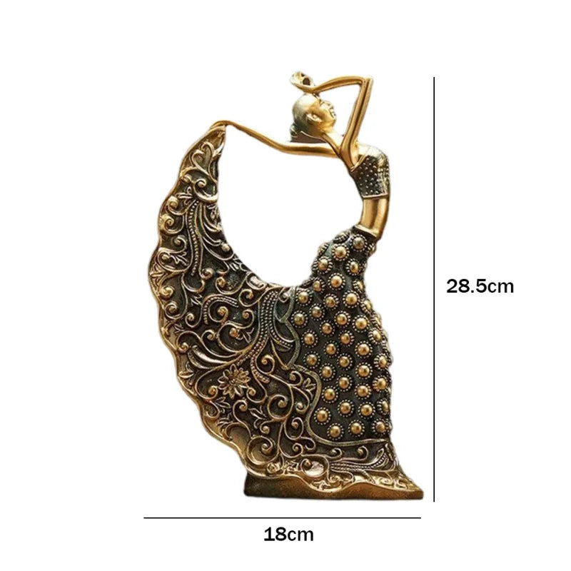 Escultura Bailarina Pavão em Resina Premium Pintura Manual Lenogue Dourado