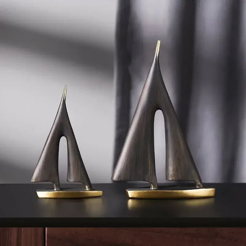 Escultura Barco Veleiro em Resina para Sala e Quarto Lenogue Kit 2 Peças (preto - p G)