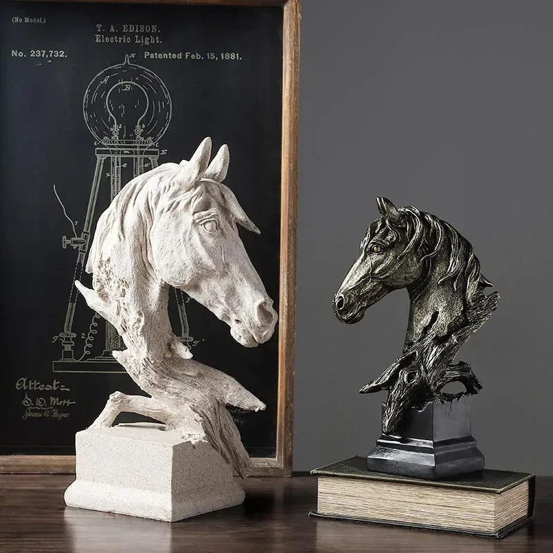 Escultura Cabeça de Cavalo em Resina Estilo Vintage Lenogue