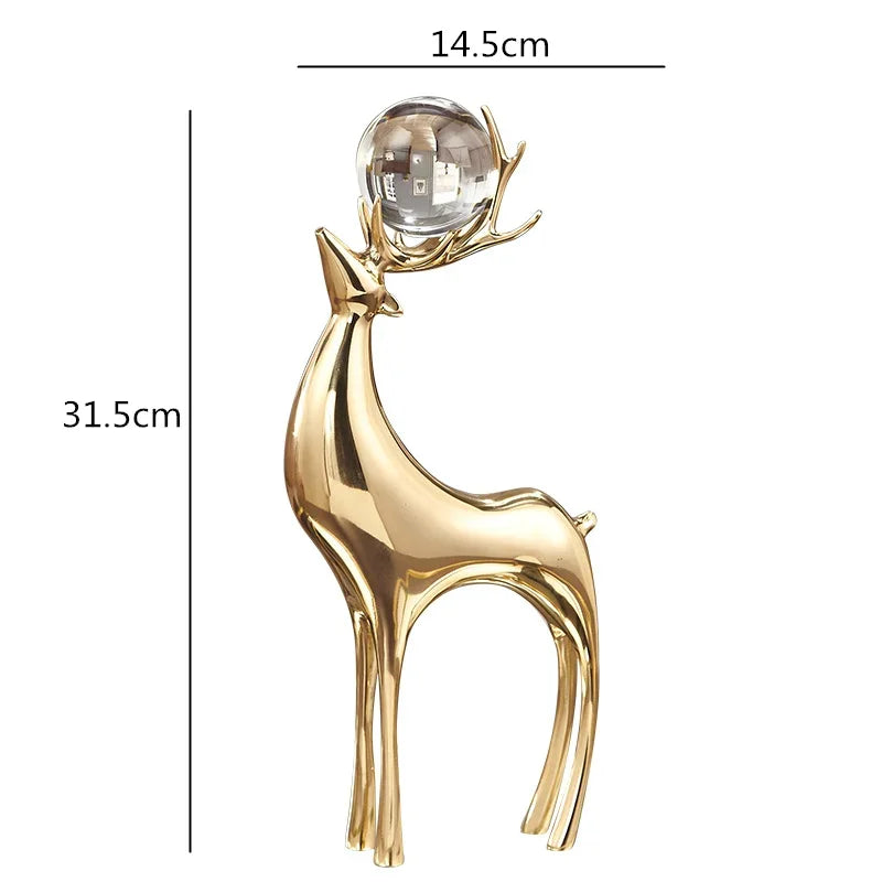 Escultura de Cervo Dourado com Bola de Cristal para Sala e Escritório Lenogue Mod.