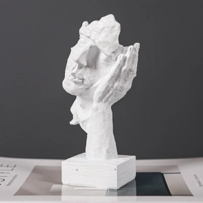 Escultura de Rosto Abstrato Vintage em Resina não Ouça Lenogue Branco