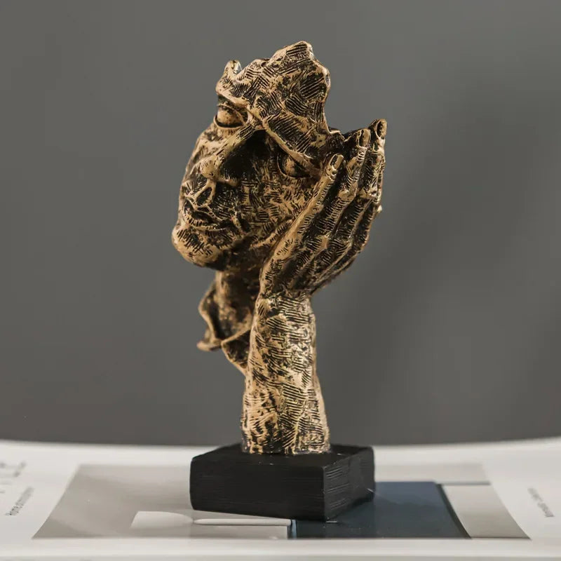 Escultura de Rosto Abstrato Vintage em Resina não Ouça Lenogue Dourado