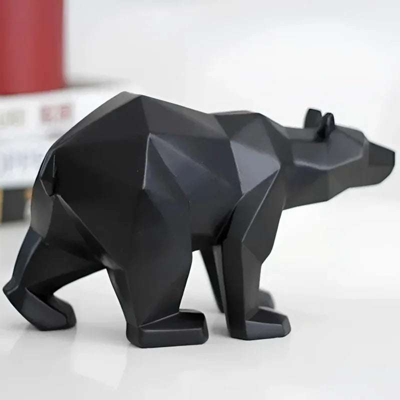 Escultura Decorativa de Urso Polar Geométrico em Resina Lenogue Preto / g