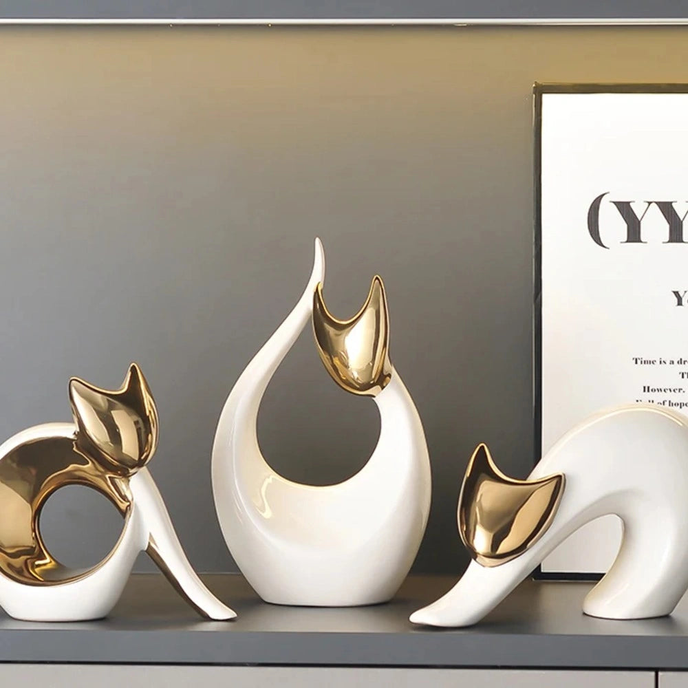 Escultura Felina Belle Design Abstrato Porcelana Lenogue