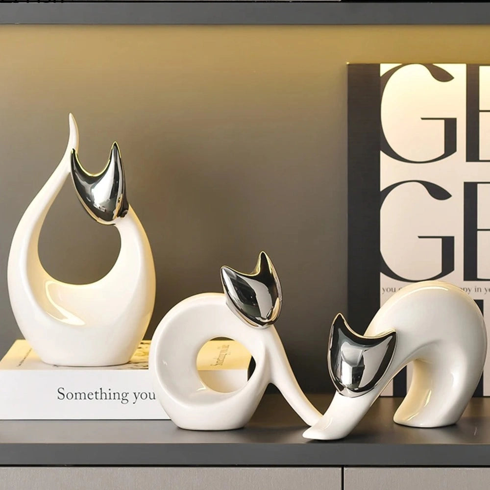 Escultura Felina Belle Design Abstrato Porcelana Lenogue