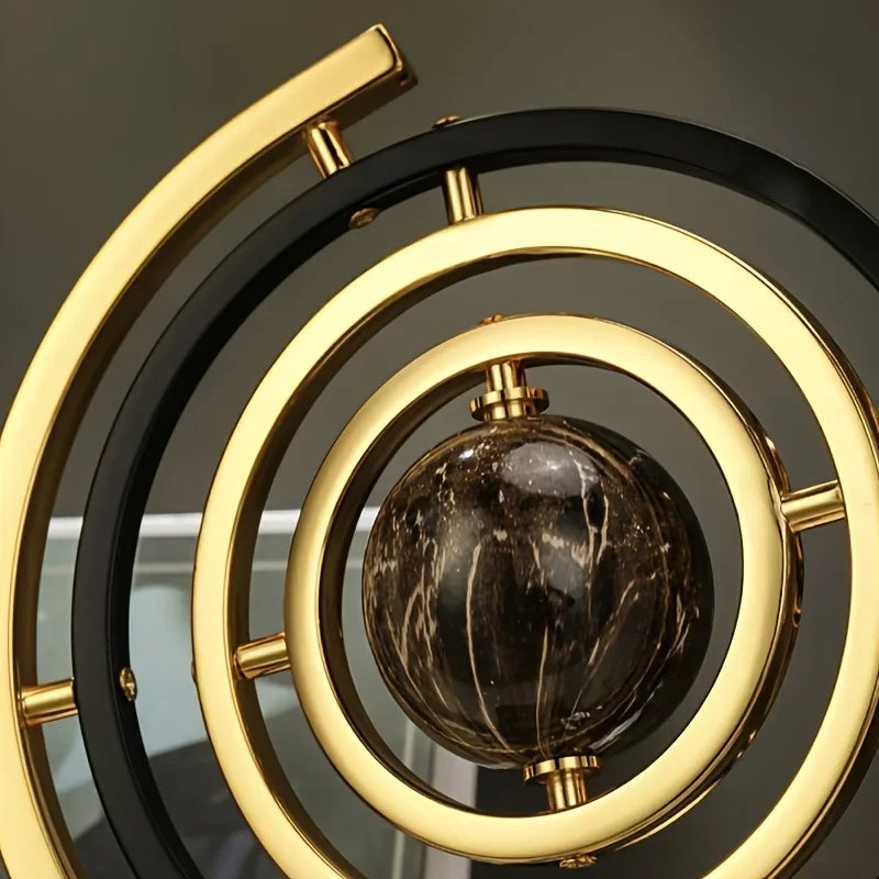 Escultura Globo Abstrato em Metal para Sala e Escritório Lenogue Dourado Preto