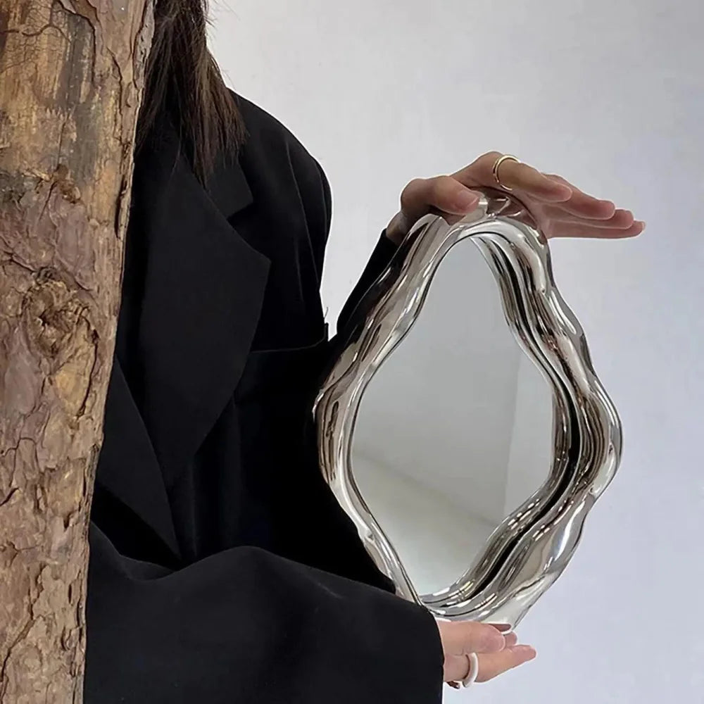 Espelho de Mesa Oval Prateado para Maquiagem e Decoração Lenogue