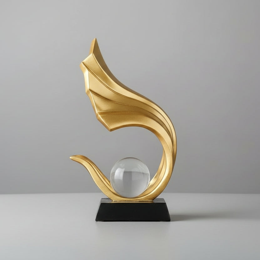 Estátua Moderna de Resina com Bola Cristal para Decoração Lenogue Mod.01 (28 Cm)