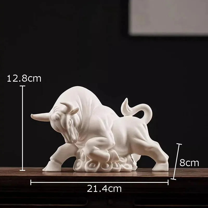 Estatueta de Touro Dourado Decorativa Simbolo Riqueza para Sala Lenogue Branco
