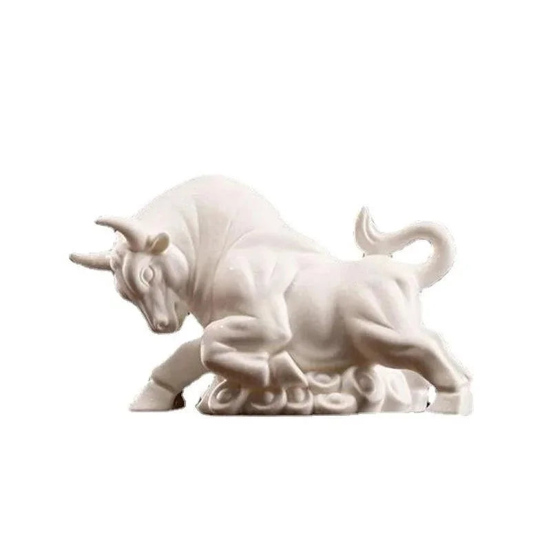 Estatueta de Touro Dourado Decorativa Simbolo Riqueza para Sala Lenogue Branco