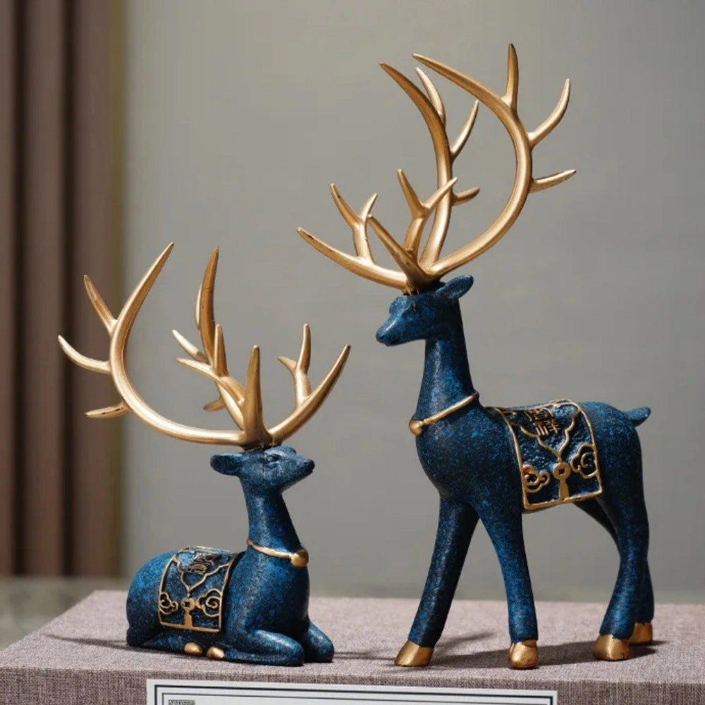 Estatueta Decorativa de Rena Belle Resina Natalina Lenogue Azul